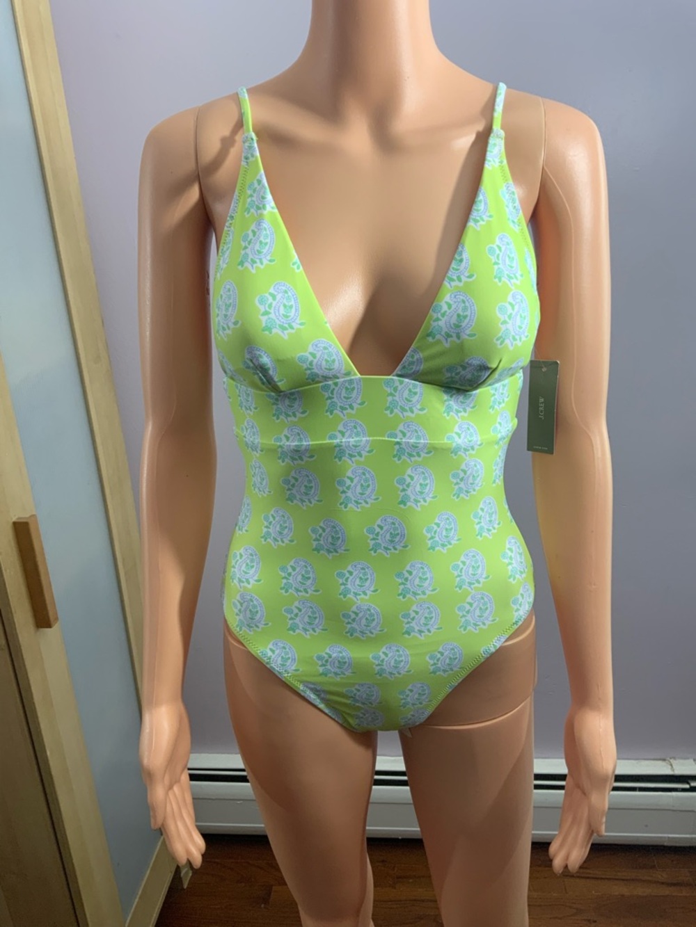 J. Crew Lime Green Paisley One-Piece Swimsuit
